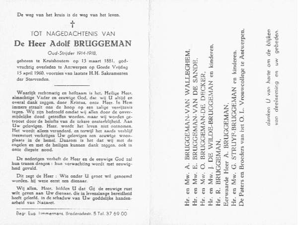 Bidprentje Adolf Bruggeman